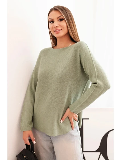 Svetr dámský z viskózy s dlouhým rukávem a kulatým výstřihem model 21270032 khaki - K-Fashion Svetr dámský z viskózy s dlouhým rukávem a kulatým výstřihem model 21270032 khaki - K-Fashion