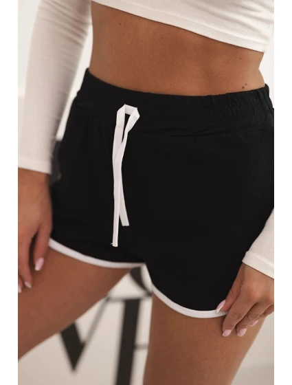 Dámské bavlněné šortky s elastickým pasem a sportovním lemem černé Dámské bavlněné šortky s elastickým pasem a sportovním lemem černé