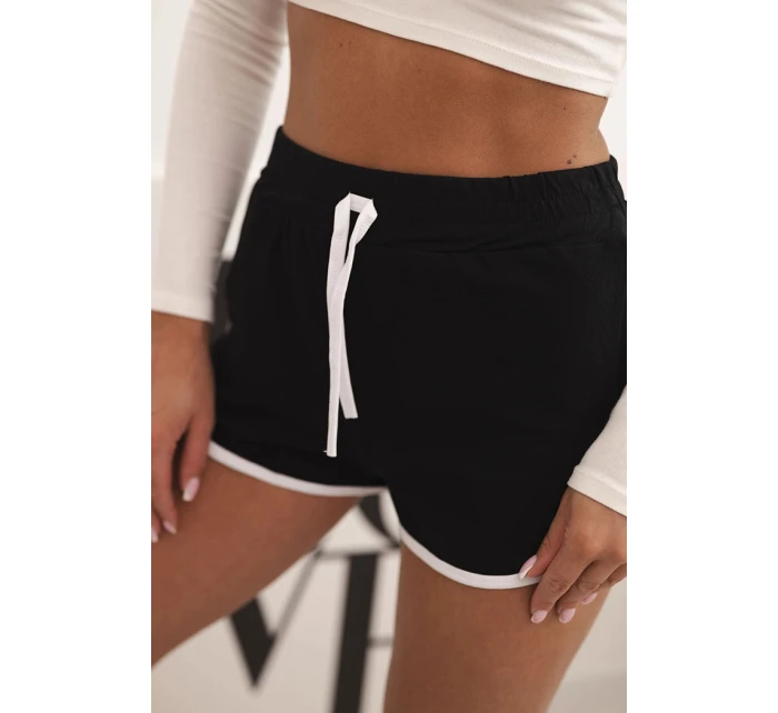 Dámské bavlněné šortky s elastickým pasem a sportovním lemem černé Dámské bavlněné šortky s elastickým pasem a sportovním lemem černé