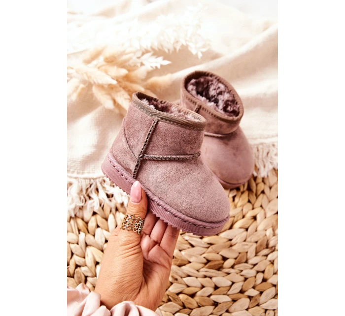 Dětské Teplé Sněhule Semišové Tmavě béžové Gooby Dětské Teplé Sněhule Semišové Tmavě béžové Gooby