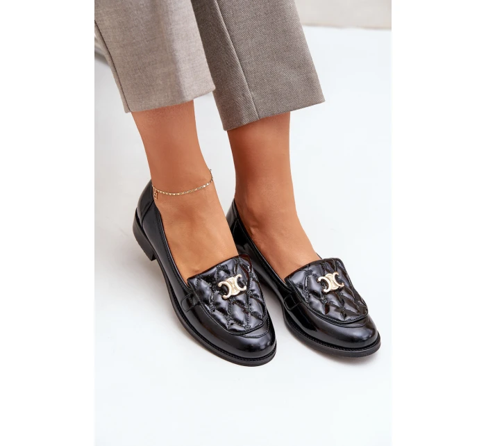 Kožené Lakované Mokasíny Se Zlatou Dekorací Laura 2927 Černé