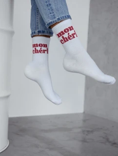 Dámské ponožky Mon Chéri bavlněné bílé s bordovým nápisem