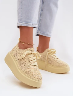 Pletené dámské tenisky na platformě Žluté model 21937691 - Boto