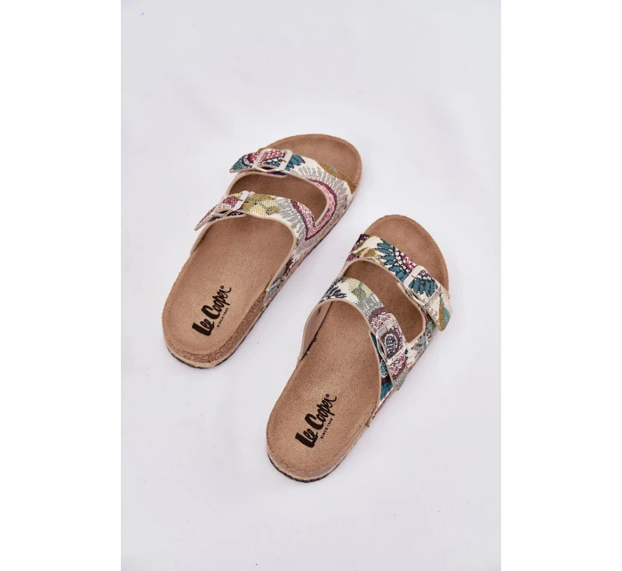 Dámské vzorované pantofle na korkové platformě s přezkami Lee Cooper – multikolor