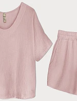 Bavlněná souprava trička a šortek pudrově růžová (34437)