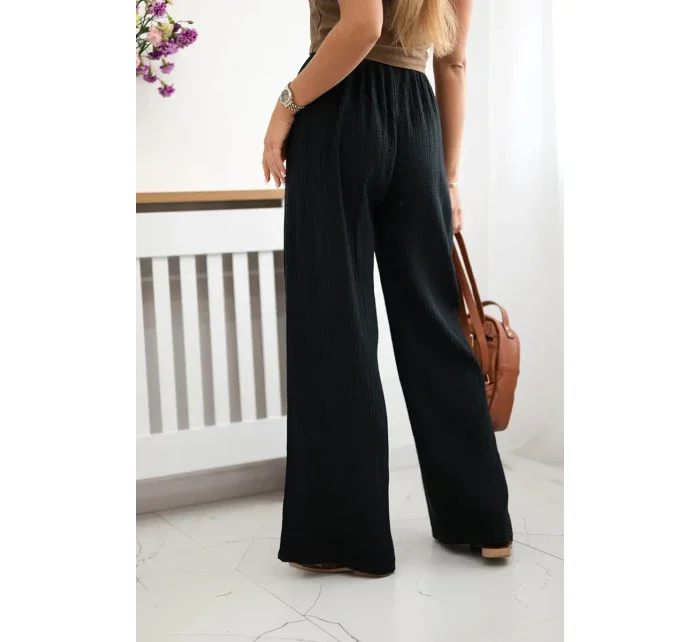 Mušelínové kalhoty se širokou nohavicí černý