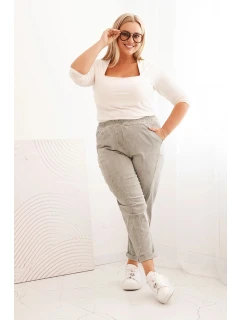 Dámské kalhoty Plus Size s viskózou a širokou gumou khaki model 21266128 - K-Fashion