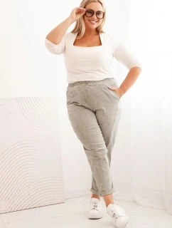 Dámské kalhoty Plus Size s viskózou a širokou gumou khaki model 21266128 - K-Fashion