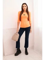 Dámská pruhovaná blůza s 3/4 rukávem a ozdobným nášivkem oranžová Dámská pruhovaná blůza s 3/4 rukávem a ozdobným nášivkem oranžová