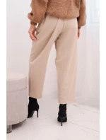 Dámské kalhoty s vysokým pasem a záhyby béžové Dámské kalhoty s vysokým pasem a záhyby béžové