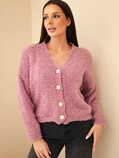 Dámský svetr s model 22384919 s ozdobnými knoflíky růžový tmavý - K-Fashion