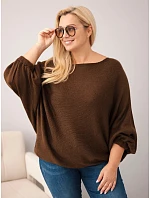 Dámský svetr Plus Size s příměsí vlny volného střihu hnědý Dámský svetr Plus Size s příměsí vlny volného střihu hnědý
