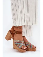 Kožené Sandály Na Podpatku S Pletením Na Páscích Hnědé Zazoo 40460 Kožené Sandály Na Podpatku S Pletením Na Páscích Hnědé Zazoo 40460