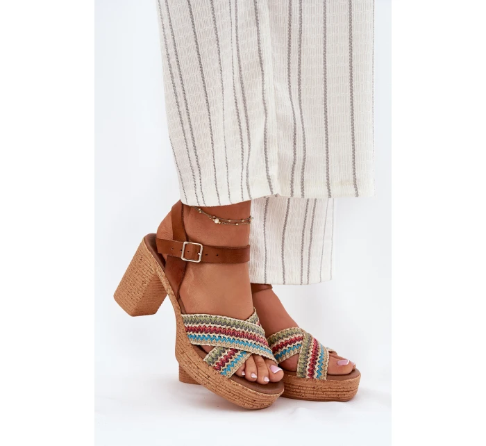 Kožené Sandály Na Podpatku S Pletením Na Páscích Hnědé Zazoo 40460 Kožené Sandály Na Podpatku S Pletením Na Páscích Hnědé Zazoo 40460