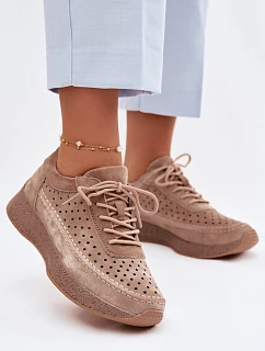 Kožené polobotky sneakers dámské vzorované Sergio Leone SP-013 Světle hnědé