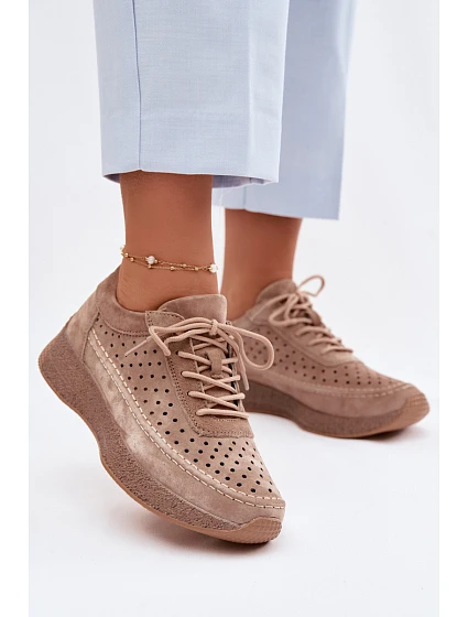 Kožené polobotky sneakers dámské vzorované Sergio Leone SP-013 Světle hnědé Kožené polobotky sneakers dámské vzorované Sergio Leone SP-013 Světle hnědé