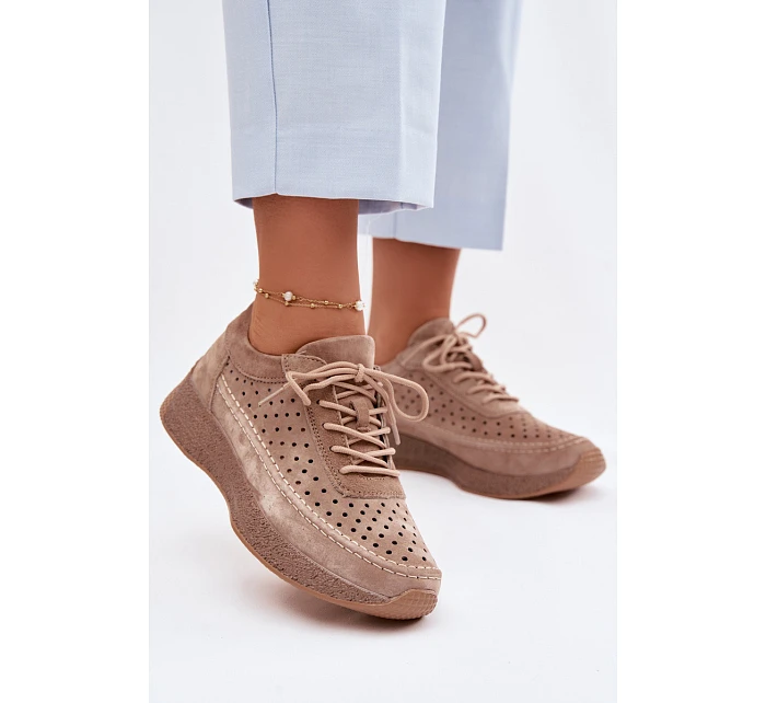 Kožené polobotky sneakers dámské vzorované Sergio Leone SP-013 Světle hnědé Kožené polobotky sneakers dámské vzorované Sergio Leone SP-013 Světle hnědé