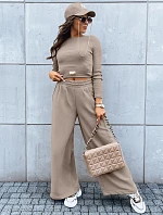 Dámský komplet širokých kalhot a crop topu ASTRAL ALLURE tmavě béžový FashionStreet AY0905