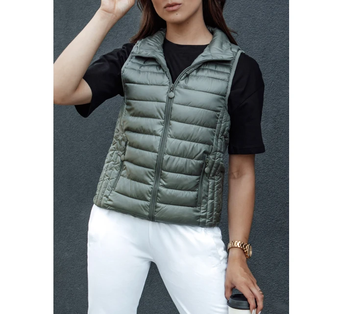 Dámská prošívaná vesta se stojáčkem zelená model 21979302 - Dstreet