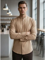 Pánská ležérní béžová košile SLIM FIT se stojáčkem FashionStreet DX2601
