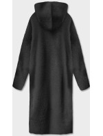 Dlouhý černý vlněný přehoz přes oblečení typu alpaka s kapucí (M105-1)