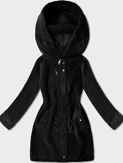Vlněná bunda z alpaky s kapucí černá (W214#)