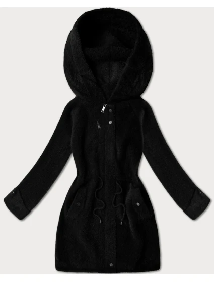 Černá vlněná bunda typu alpaka s kapucí model 21482427 - MHM