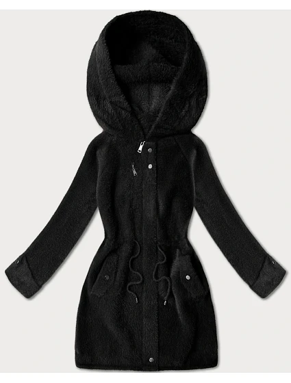Vlněná bunda z alpaky s kapucí černá (W214#) Vlněná bunda z alpaky s kapucí černá (W214#)