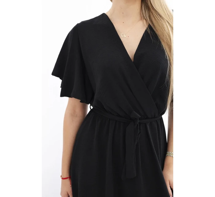 Šaty s vrstveným výstřihem černý Šaty s vrstveným výstřihem černý