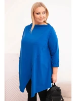Dámská bavlněná blůza Plus Size asymetrická s ohrnutým rukávem chabrová Dámská bavlněná blůza Plus Size asymetrická s ohrnutým rukávem chabrová