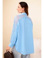 Dámská viskózová košile s krajkovými rukávy a límečkem modrá Dámská viskózová košile s krajkovými rukávy a límečkem modrá