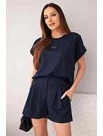 Dámský komplet z model 22147954 s halenkou a šortkami se záhyby námořnická modrá - K-Fashion