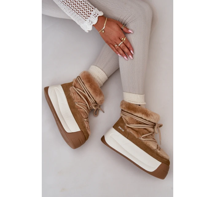 Kožené Dámské Sněhule Na Silné Podešvi S Kožešinou Big Star model 21669685 Hnědé - Big Star Shoes Kožené Dámské Sněhule Na Silné Podešvi S Kožešinou Big Star model 21669685 Hnědé - Big Star Shoes