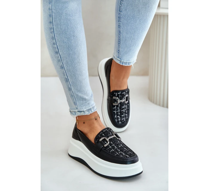 Kožené Dámské Mokasíny Na Platformě S Dekorací Černé model 21675568 - VINCEZA