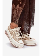 Dámské Tenisky Na Masivní Platformě S.Barski BF51-101 Béžové Dámské Tenisky Na Masivní Platformě S.Barski BF51-101 Béžové