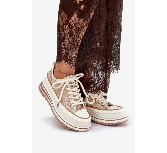 Dámské Tenisky Na Masivní Platformě S.Barski BF51-101 Béžové Dámské Tenisky Na Masivní Platformě S.Barski BF51-101 Béžové