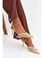 Sandály z pleteniny na podpatku žluté model 21919230 - Boto