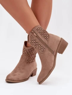 Dámské perforované kotníkové boty na podpatku Béžové Briavine