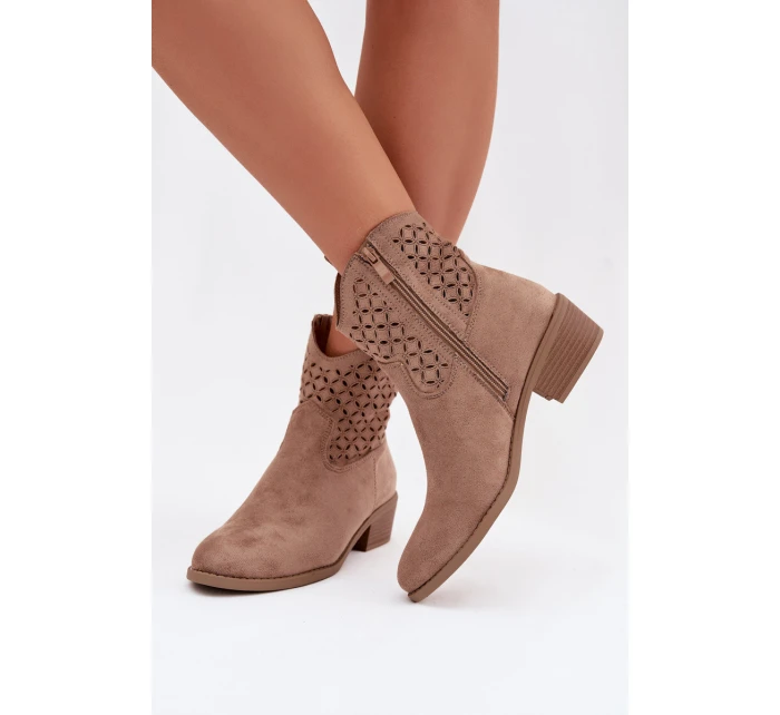 Dámské perforované kotníkové boty na podpatku Béžové Briavine Dámské perforované kotníkové boty na podpatku Béžové Briavine