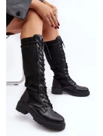 Dámské šněrovací kozačky s elastickým svrškem černá model 20038961 - Kesi