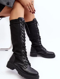 Dámské šněrovací kozačky s elastickým svrškem černá model 20038961 - Kesi