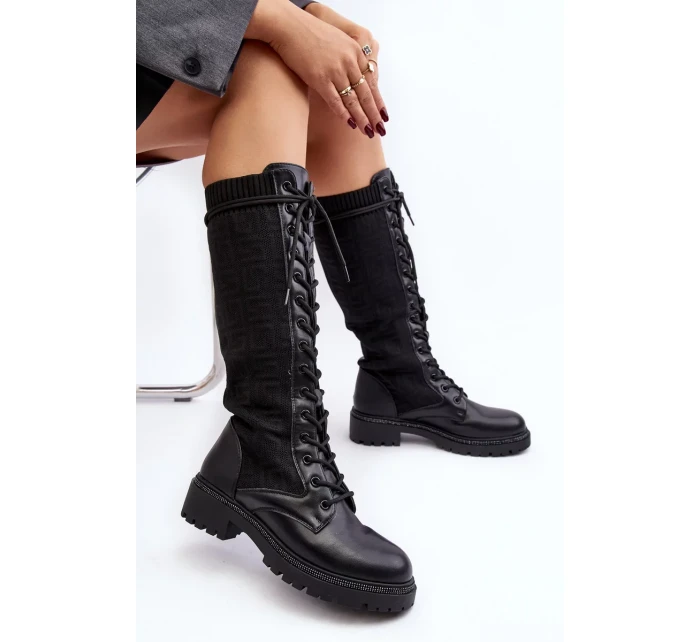 Dámské šněrovací kozačky s elastickým svrškem černá model 20038961 - Kesi