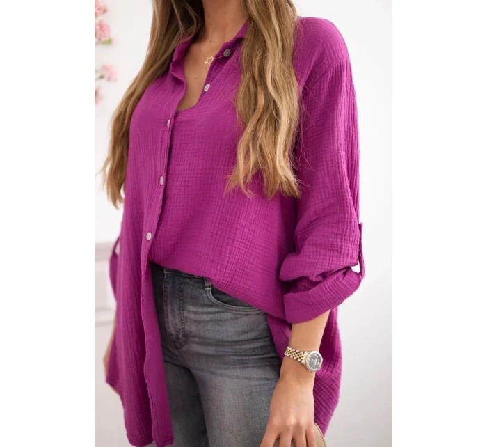 Bavlněná mušelínová košile Plus Size tmavě fialová