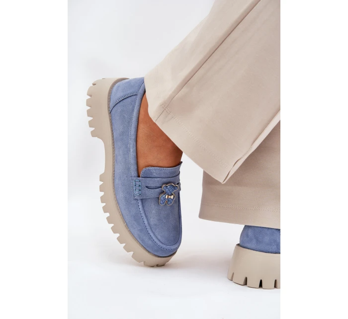 Dámské semišové mokasíny s přívěskem  Modré model 21686711 - VINCEZA