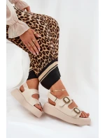 Dámské Sandály Na Platformě A Klínu S Přezkami Béžové Genorre Dámské Sandály Na Platformě A Klínu S Přezkami Béžové Genorre