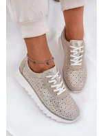 Semišové perforované tenisky na platformě zlaté LR51-927