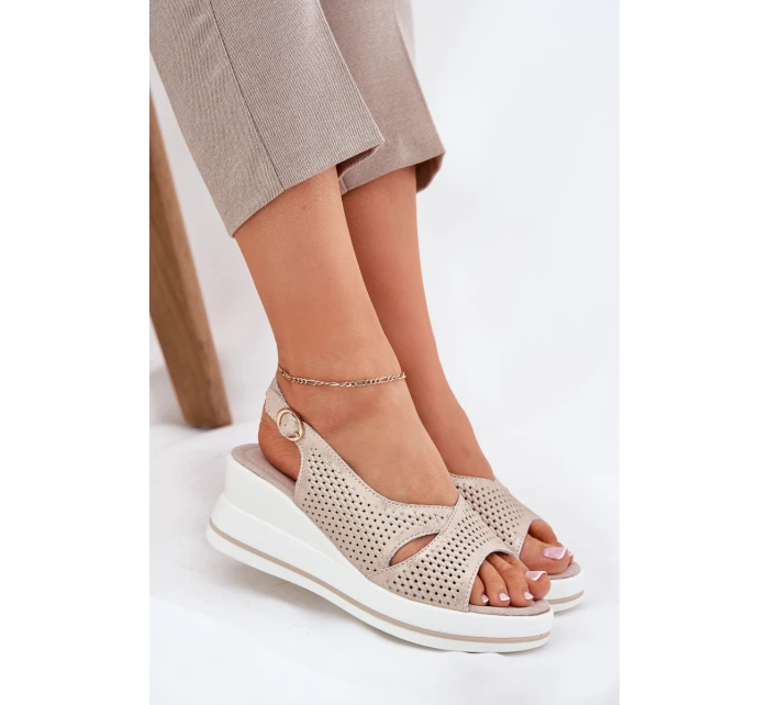 Dámské Kožené Sandály Na Klínu S.Barski LR51-660 Zlaté