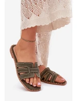 Zdobené Pantofle Na Plochém Podpatku Zelené model 21699501 - Boto