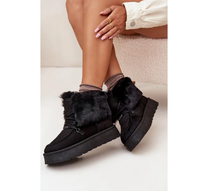 Dámské Sněhule Na Platformě S Kožešinou A Šněrováním Big Star model 21705911 Černé - Big Star Shoes Dámské Sněhule Na Platformě S Kožešinou A Šněrováním Big Star model 21705911 Černé - Big Star Shoes