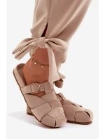 Dámské mules s pásky a zlatým přezkou Béžové Ganelle